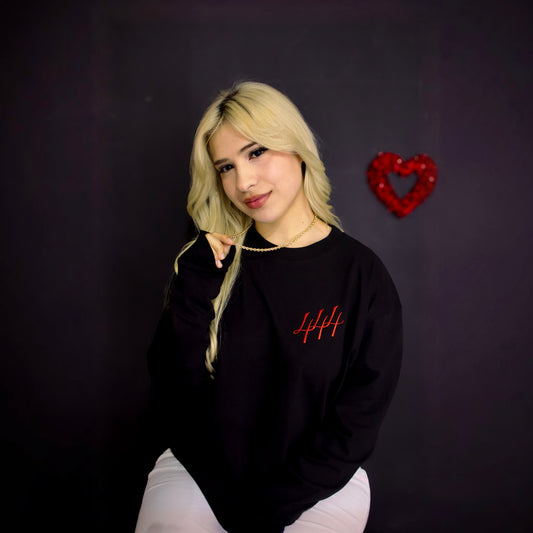 LIT HEARTS BLACK LONG SLEEVE