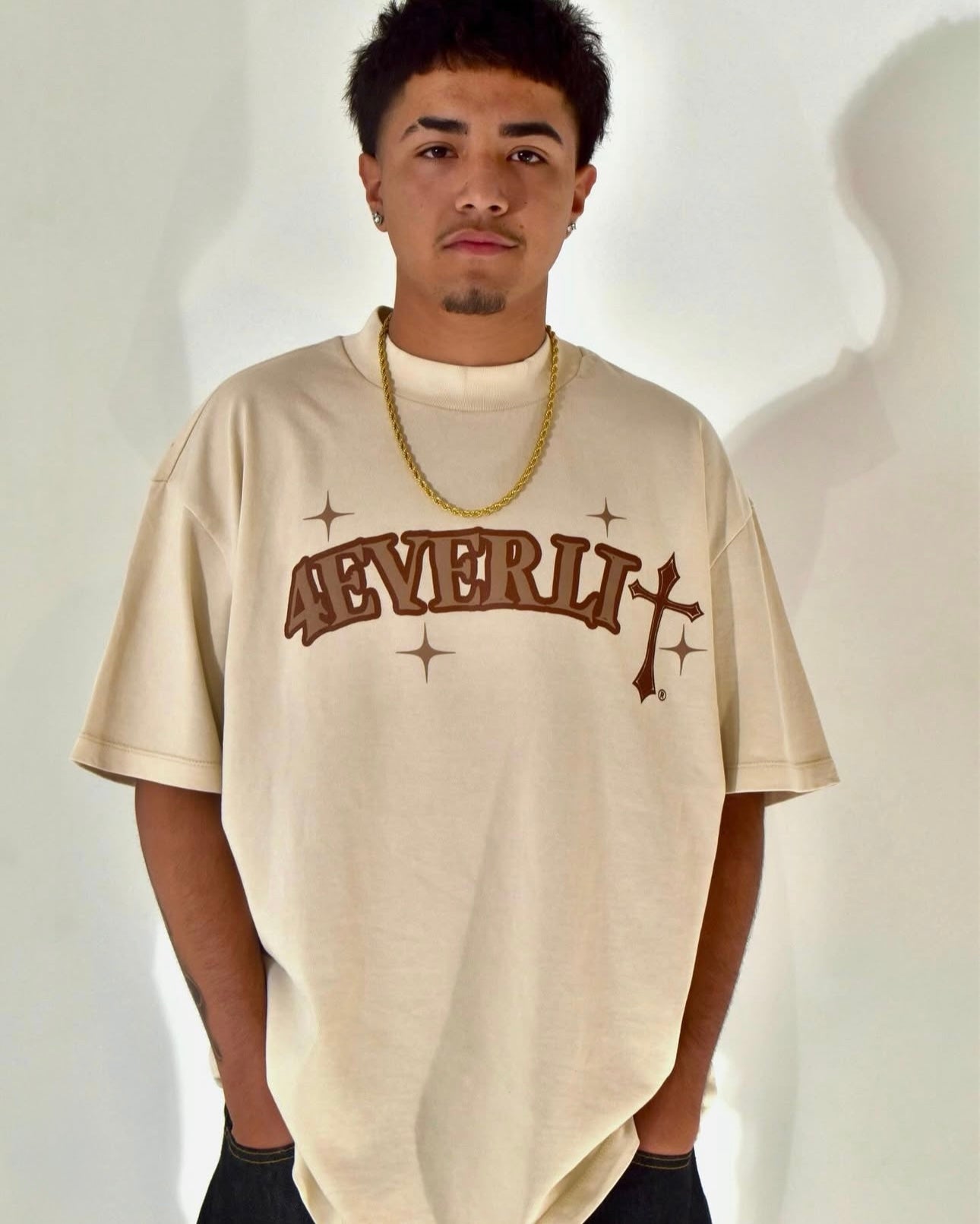 4VL Cream Oversized Tee